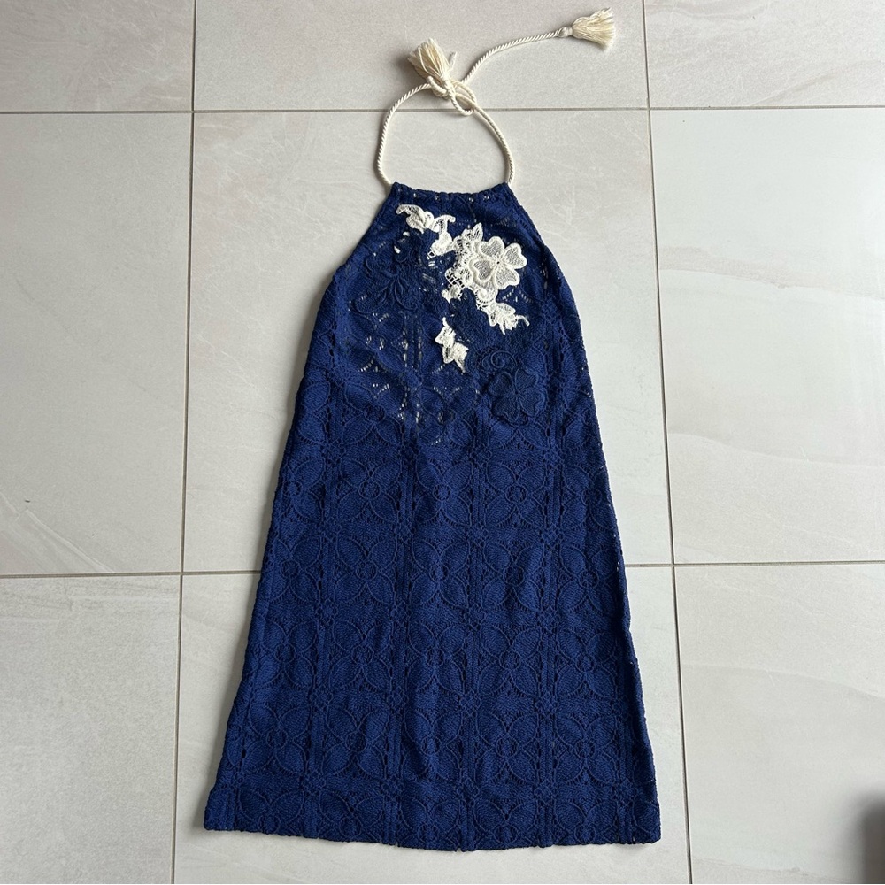 Royal Blue Crochet Swim Halter Cover Up / Rafella D’Angelo / See Measurements